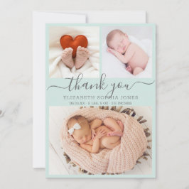 Tack Birth Announcement Aqua Photo Collage Meddelande