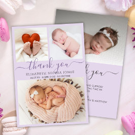 Tack Birth Announcement Lilac Photo Collage Meddelande