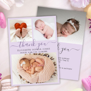 Tack Birth Announcement Lilac Photo Collage Meddelande