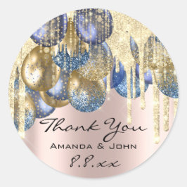 Tack, BirthdaWedding Ballon Blue Navy Drip Ro Runt Klistermärke