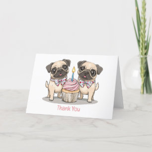 Tack Birthday Pug Hundar Cuptårta Kort