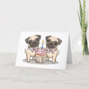 Tack Birthday Pug Hundar Cuptårta Kort