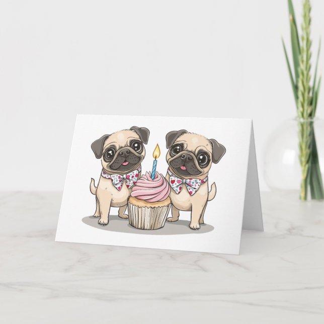 Tack Birthday Pug Hundar Cuptårta Kort (Framsida)