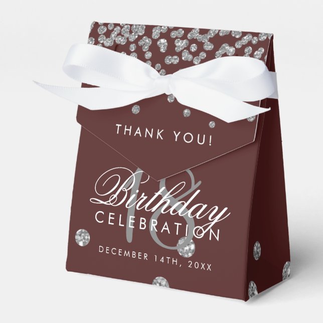 Tack Birthday Silver Confetti Burgundy Presentaskar (Framsidan Sidan)