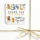 Tack Birthday Two Vild Safari Animals Kids Fyrkantigt Klistermärke<br><div class="desc">Tack födelsedag 2 Vild 2 födelsedag Safari Animals Cute Barns födelsedag Party Stickers har vismisk giraffe, elefant, lejon, zebra, leopard, apa, orm, krokodil, söt och färglös vilda djur med texten i modern skrift för svart- och senapstypografi. Perfekt för pojkar eller flickor, barn andra födelsedagsfesten firande. Designad av Evco Studio. Om...</div>