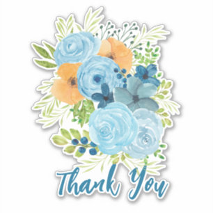 Tack Blåa blommor Design Sticker Klistermärken