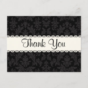 Tack Black and Grått Damask Blommigt Post Card Vykort