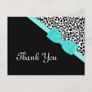 Tack Black and White Leopard Aqua Ribbon Vykort
