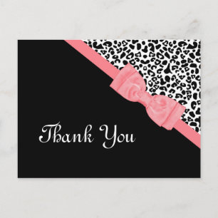 Tack Black and White Leopard Rosa Ribbon Vykort