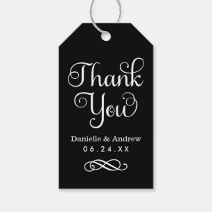 Tack Black and White Modern Script Bröllop Presentetikett