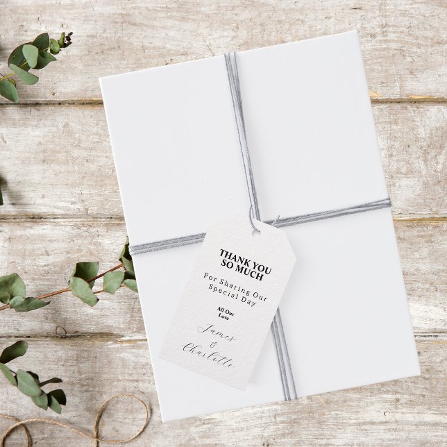 Tack Black and White Photo Wedding Favor Presentetikett (Front)