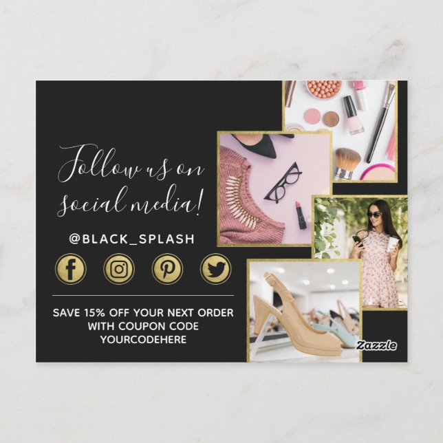 Tack Black Paint Stroke & Guld 4-Photo Vykort (Baksida)