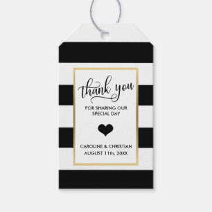 TACK Black Rand White Guld Heart Bröllop Presentetikett