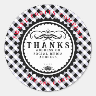 Tack Black White Gingham Classic Round Sticker Runt Klistermärke