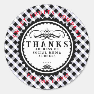 Tack Black White Gingham Classic Round Sticker Runt Klistermärke