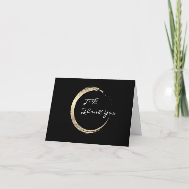 Tack Black White Golden Wand Monogram Kort (Framsida)
