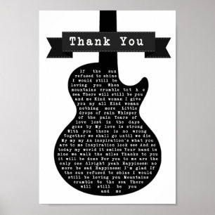 Tack Black & White Guitar Sång Lyric Skriv ut Poster