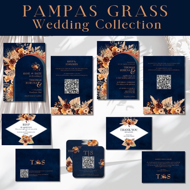 Tack, Blåhösten för bröllopspressen Pampas Grass N Anteckningskort (Skapare uppladdad)