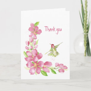 Tack Blank Cherry Blommar & Hummingbird Kort