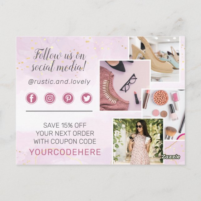 Tack Blommigt Antlers Rosa Guld Marble 4-Photo Vykort (Baksida)