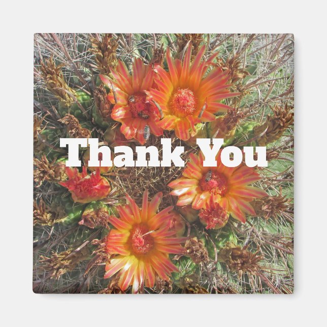 Tack Blommigt Cactus Bloom Orange Flowers Magnet (Framsidan)