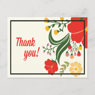 Tack Blommigt Red, Grönt Flower vycard Vykort