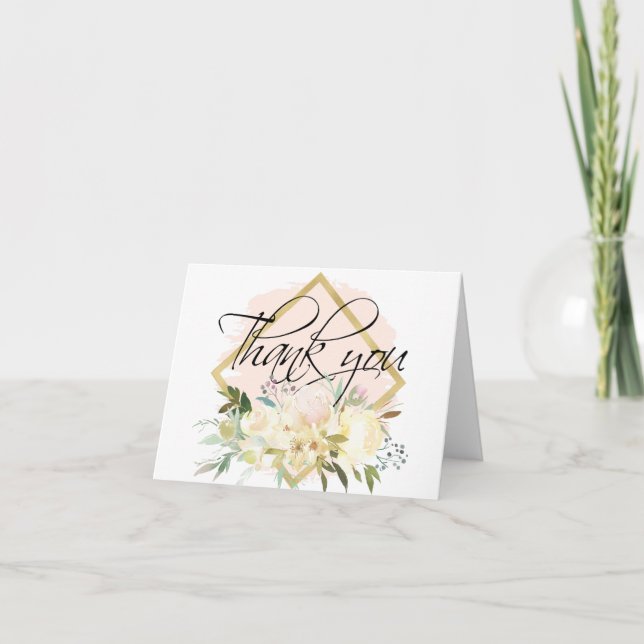 TACK Blommigt Rosa Guld Shower Bröllop | BLANK Kort (Framsida)