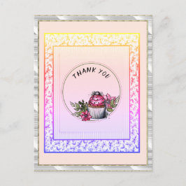 Tack Blommigt Rosa Helgdag Cake Vykort