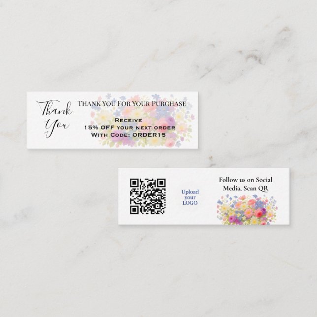 Tack Blommigtens konstnärliga rabattkod QR Infoga Mini Visitkort (Fram/baksida)
