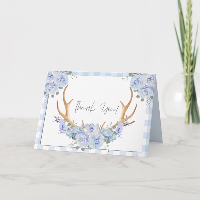 Tack | Blue Gingham BOHO Blommigt Antlers (Framsida)