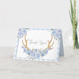 Tack | Blue Gingham BOHO Blommigt Antlers Kort