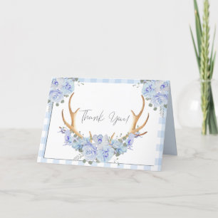Tack   Blue Gingham BOHO Blommigt Antlers Kort