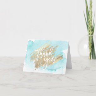 TACK Blue Guld Watercolor Kort