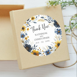 Tack Blue Gult Wildblommor Elegant bröllop Runt Klistermärke