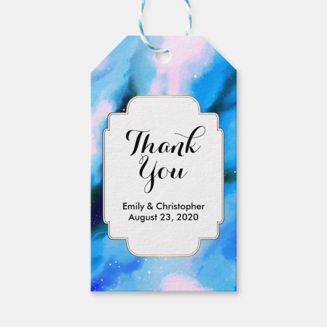 Tack, Blue Marged Rymden Abstrakt Bröllop Presentetikett (Framsidan)