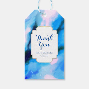 Tack, Blue Marged Rymden Abstrakt Bröllop Presentetikett