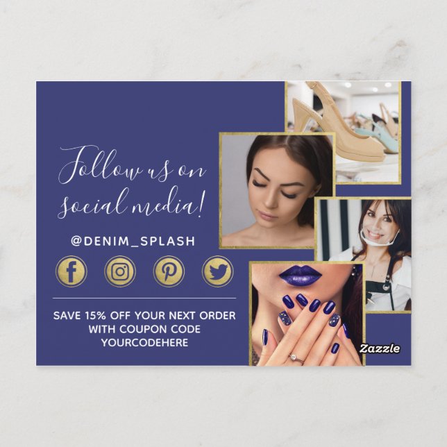 Tack Blue Paint Stroke & Guld 4-Photo Vykort (Baksida)