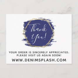 Tack Blue Paint Stroke & Modern Guld Geo Vykort