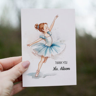 Tack Blue Watercolor Ballerina Dancer Kort