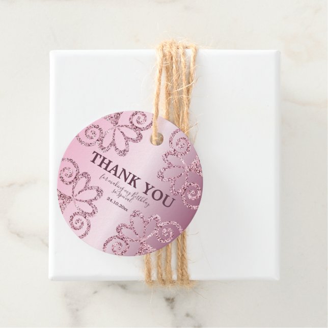 Tack Blush Rosa Glitter Födelsedag Gåvor Etiketter (På plats)