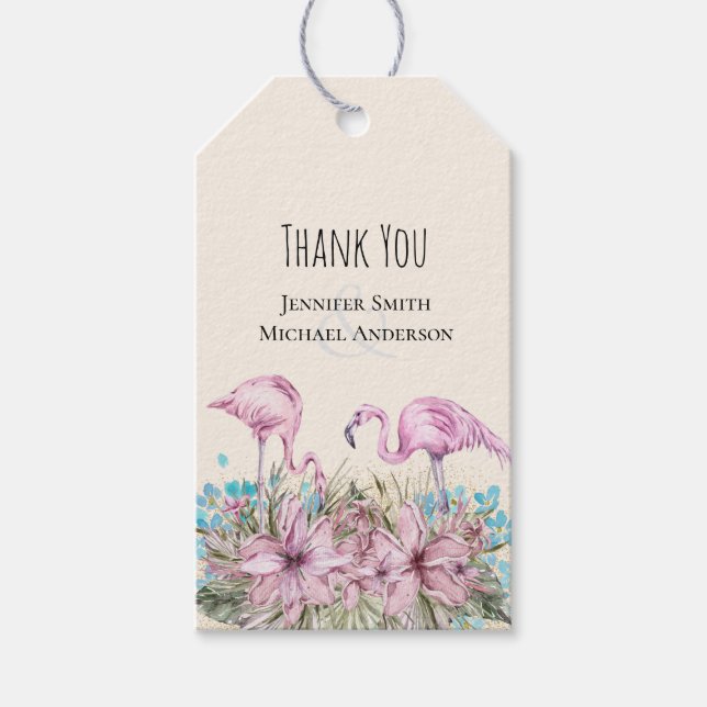 TACK Blushing Flamingo Tropical Beach Wedding Presentetikett (Framsidan)