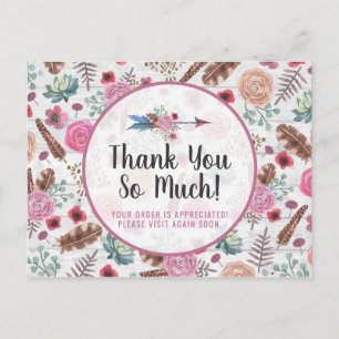 Tack Boho Chic Rustic Feather Arrow Blommigt Vykort