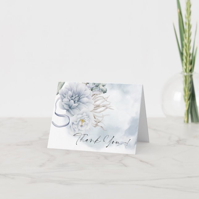 Tack | BOHO Watercolor Dusty Blue Peony Kort (Framsida)