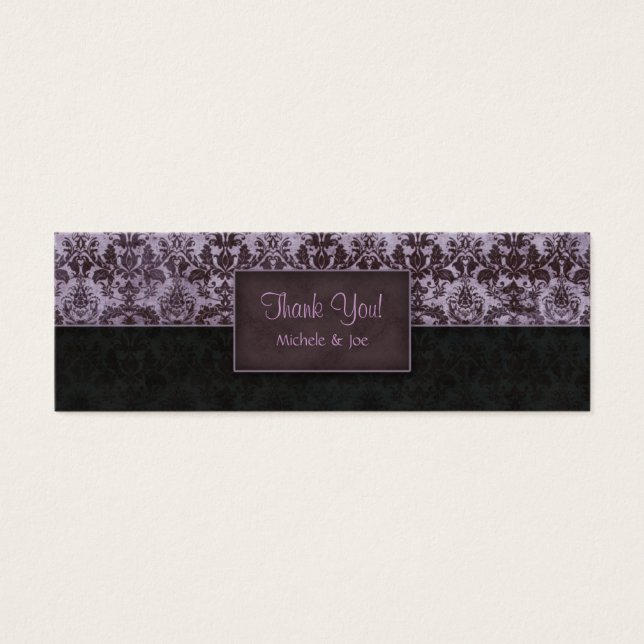 Tack Bookmark Damask Lila Black Litet Visitkort (Framsidan)
