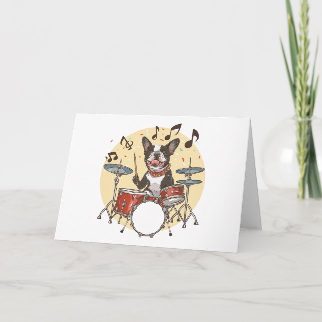 Tack Boston Terrier Hund Spelar Drums (Framsida)