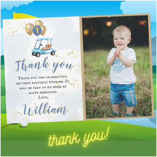 Tack Boy Golf Theme Photo First Birthday Kort