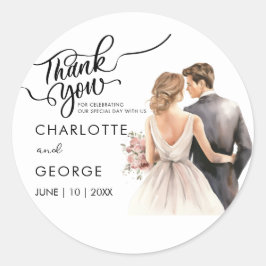 Tack Bride Groom Back Watercolor Clas Runt Klistermärke