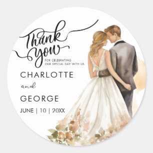 Tack Bride Groom Back Watercolor Clas Runt Klistermärke