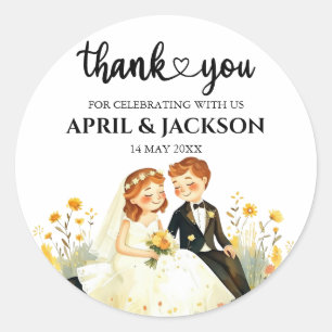 Tack Bride Groom Ilustration Runt Klistermärke