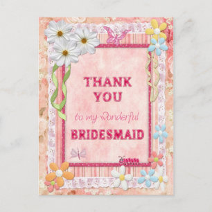 Tack, Bridesmaid, blomsterkort Vykort